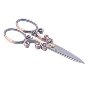 BIHRTC European Vintage Stainless Steel Sewing Scissors DIY Tools Cloud Pattern Dressmaker Shears Scissors for Embroidery, Craft, Art Work & Everyday Use (Copper)