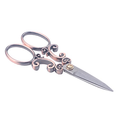 BIHRTC European Vintage Stainless Steel Sewing Scissors DIY Tools Cloud Pattern Dressmaker Shears Scissors for Embroidery, Craft, Art Work & Everyday Use (Copper)