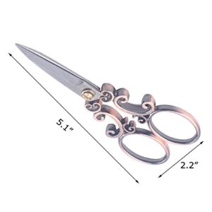 BIHRTC European Vintage Stainless Steel Sewing Scissors DIY Tools Cloud Pattern Dressmaker Shears Scissors for Embroidery, Craft, Art Work & Everyday Use (Copper)