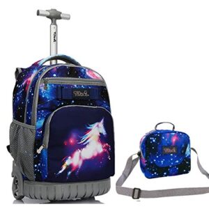 tilami rolling backpack laptop 18 inch with lunch bag, unicorn