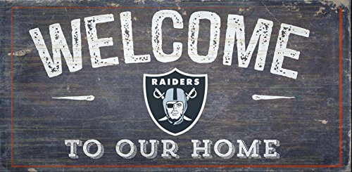 LA Auto Gear Oakland Raiders NFL Team Logo Garage Home Office Room Wood Sign with Hanging Rope - Welcome to Our Home