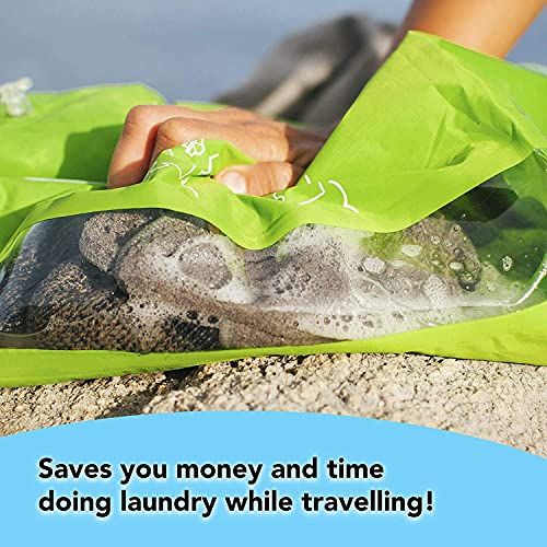 Scrubba Portable Wash Bag – Foldable Hand Washing Machine for Hotel and Travel – Light and Small Eco-friendly Camping Laundry Bag for Washing Clothes Anywhere Green Green 6.3" x 2.4" x 2.4"