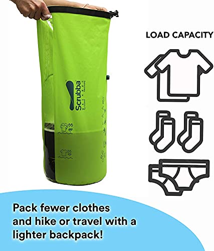 Scrubba Portable Wash Bag – Foldable Hand Washing Machine for Hotel and Travel – Light and Small Eco-friendly Camping Laundry Bag for Washing Clothes Anywhere Green Green 6.3" x 2.4" x 2.4"