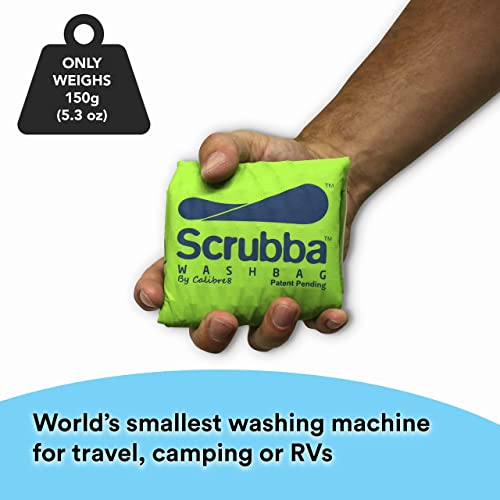 Scrubba Portable Wash Bag – Foldable Hand Washing Machine for Hotel and Travel – Light and Small Eco-friendly Camping Laundry Bag for Washing Clothes Anywhere Green Green 6.3" x 2.4" x 2.4"