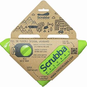 Scrubba Portable Wash Bag – Foldable Hand Washing Machine for Hotel and Travel – Light and Small Eco-friendly Camping Laundry Bag for Washing Clothes Anywhere Green Green 6.3" x 2.4" x 2.4"