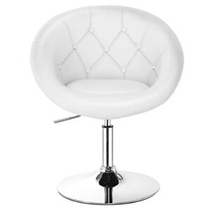 COSTWAY Vanity Chair, Contemporary Height Adjustable Makeup Chair with Chrome Frame, Tufted Round-Back, Modern Swivel Accent Chair for Lounge, Pub, Bar, White