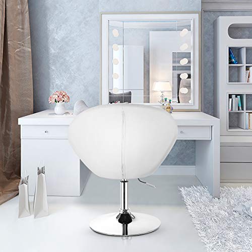 COSTWAY Vanity Chair, Contemporary Height Adjustable Makeup Chair with Chrome Frame, Tufted Round-Back, Modern Swivel Accent Chair for Lounge, Pub, Bar, White