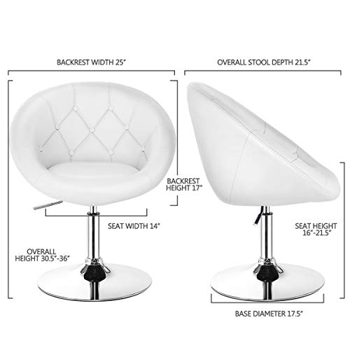 COSTWAY Vanity Chair, Contemporary Height Adjustable Makeup Chair with Chrome Frame, Tufted Round-Back, Modern Swivel Accent Chair for Lounge, Pub, Bar, White