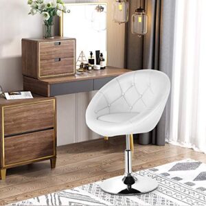 COSTWAY Vanity Chair, Contemporary Height Adjustable Makeup Chair with Chrome Frame, Tufted Round-Back, Modern Swivel Accent Chair for Lounge, Pub, Bar, White