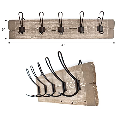 26" Wall Mount Wooden 5 Hook Rack - Vintage Style - by Trademark Innovations