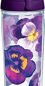 Tervis Plastic Watercolor Pansy Tumbler with Wrap and Purple Lid 24oz Water Bottle, Clear