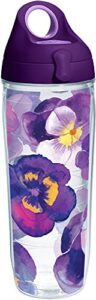 tervis plastic watercolor pansy tumbler with wrap and purple lid 24oz water bottle, clear