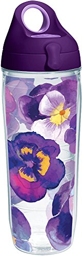 Tervis Plastic Watercolor Pansy Tumbler with Wrap and Purple Lid 24oz Water Bottle, Clear