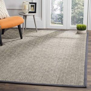 SAFAVIEH Natural Fiber Collection Area Rug - 8' x 10', Natural & Dark Grey, Rustic Border Sisal Design, Easy Care, Ideal for High Traffic Areas in Living Room, Bedroom (NF151A)