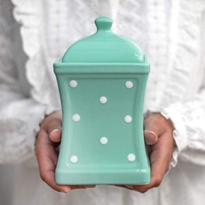 city to cottage handmade teal blue and white polka dot large ceramic 31.5oz/900ml kitchen storage jar with lid | pottery canister, cookie jar, housewarming gift