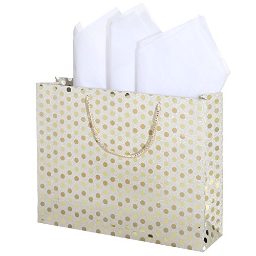 15 X 12 inch Medium Glitter Polka Dots Pattern Gift Wrap Bags in Assorted Colors, Set of 3