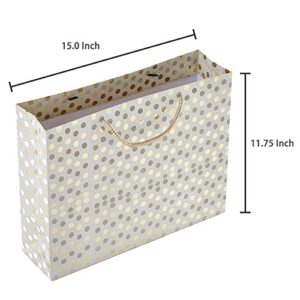 15 X 12 inch Medium Glitter Polka Dots Pattern Gift Wrap Bags in Assorted Colors, Set of 3