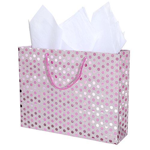 15 X 12 inch Medium Glitter Polka Dots Pattern Gift Wrap Bags in Assorted Colors, Set of 3