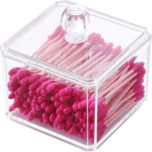 putwo makeup organizer bathroom storage cotton buds dispenzer cotton swabs holder with lid - square