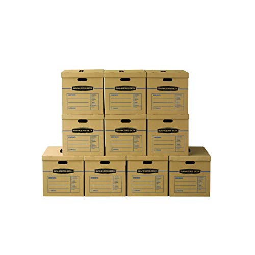 Bankers Box SmoothMove Classic Moving Boxes, Tape-Free Assembly, Easy Carry Handles, Large, 21 x 17 x 17 Inches, 10 Pack