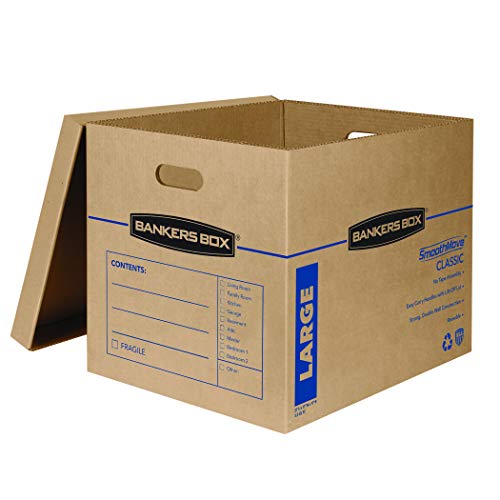 Bankers Box SmoothMove Classic Moving Boxes, Tape-Free Assembly, Easy Carry Handles, Large, 21 x 17 x 17 Inches, 10 Pack