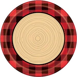 unique plaid lumberjack round dinner paper plates, 9", multicolor