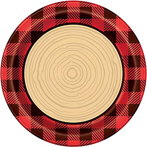 Unique Plaid Lumberjack Round Dinner Paper Plates, 9", Multicolor