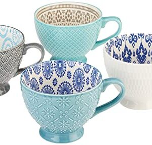 Signature Housewares Pad Print PP11 Assorted Footed Mugs (Set of 4), Multicolor,20 fl oz