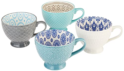 Signature Housewares Pad Print PP11 Assorted Footed Mugs (Set of 4), Multicolor,20 fl oz