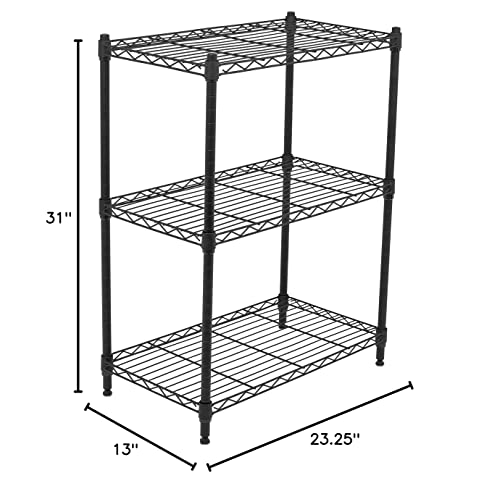 Internet's Best 3-Tier Wire Shelving - Flat Black - Heavy Duty Shelf - Wide Adjustable Rack Unit - Kitchen Storage