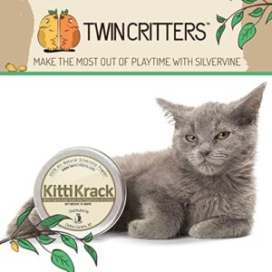 TWINCRITTERS KittiKrack Organic Silvervine Catnip Powder Substitute for Cats & Kittens | All-Natural Wild Harvested Silvervine Powder | 3 Individual 5-Gram KittiKrack Powder Packs | 15g