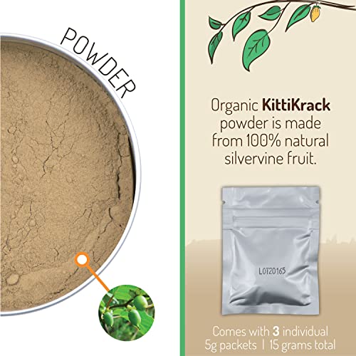 TWINCRITTERS KittiKrack Organic Silvervine Catnip Powder Substitute for Cats & Kittens | All-Natural Wild Harvested Silvervine Powder | 3 Individual 5-Gram KittiKrack Powder Packs | 15g