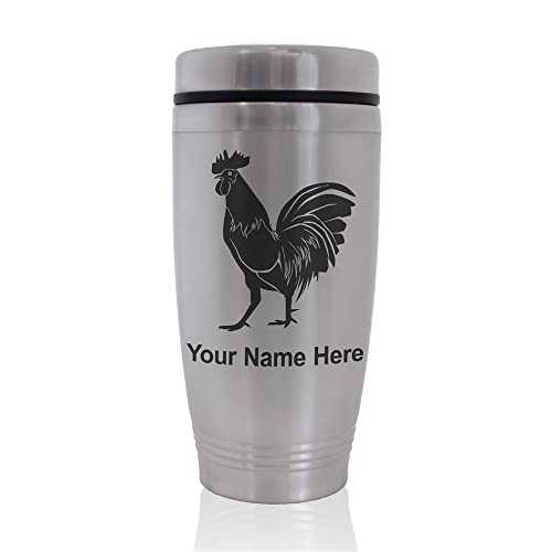 SkunkWerkz Commuter Travel Mug, Rooster, Personalized Engraving Included