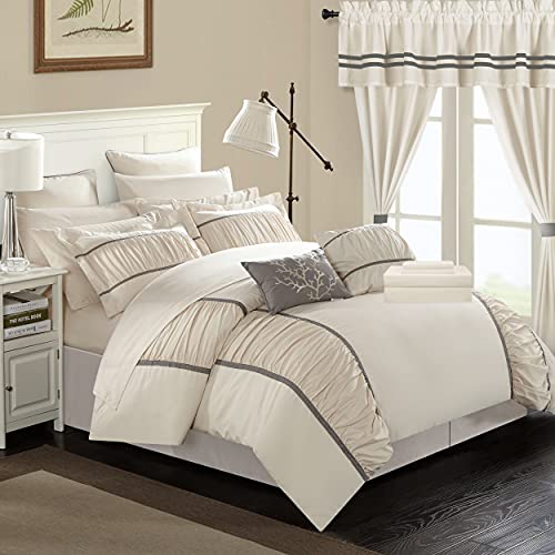 Chic Home CS3135-AN Mayan 24 Piece Bed in a Bag Comforter Set, King, Off-White