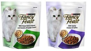 purina fancy feast gourmet cat food (2) flavor variety bundle: (1) ocean fish & salmon and accents of garden greens, and (1) savory chicken & turkey, 16 ounces each