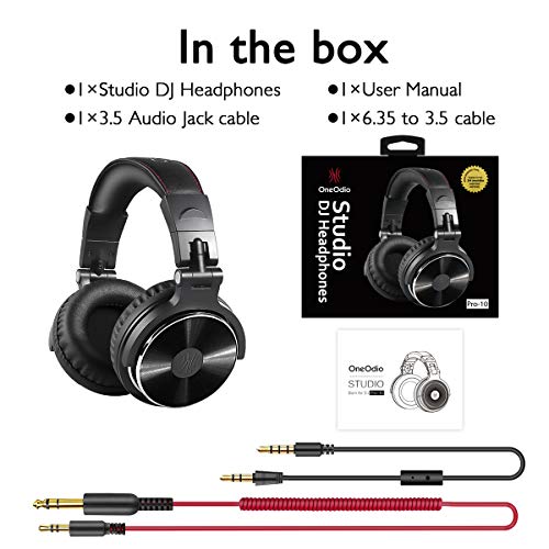 OneOdio Wired Over Ear Headphones Hi-Res Studio Monitor & Mixing DJ Stereo Headsets with 50mm Neodymium Drivers and 1/4 to 3.5mm Audio Jack for AMP Computer Recording Phone Piano Guitar Laptop - Black