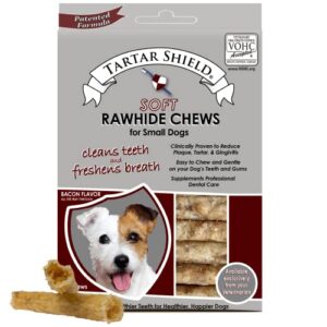 tartar shield soft rawhide chews | safe dental treats for small dogs | vet vohc approved | daily bone cleans teeth & gums fresh breath oral health support | usa made | (small dogs / 12 count)