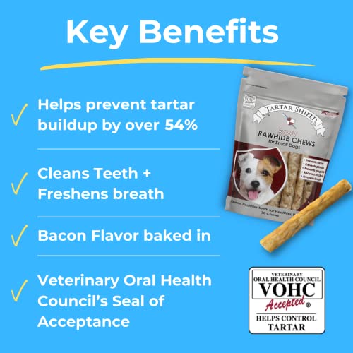 Tartar Shield Soft Rawhide Chews | Safe Dental Treats for Small Dogs | Vet VOHC Approved | Daily Bone Cleans Teeth & Gums Fresh Breath Oral Health Support | USA Made | (Small Dogs / 12 Count)