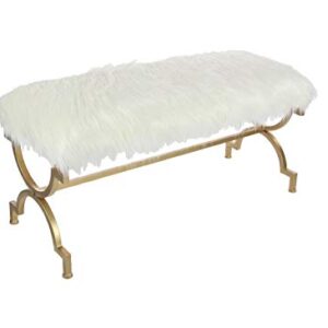 Deco 79 Metal Bench with White Faux Fur Top, 42" x 17" x 20", Gold