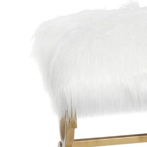 Deco 79 Metal Bench with White Faux Fur Top, 42" x 17" x 20", Gold