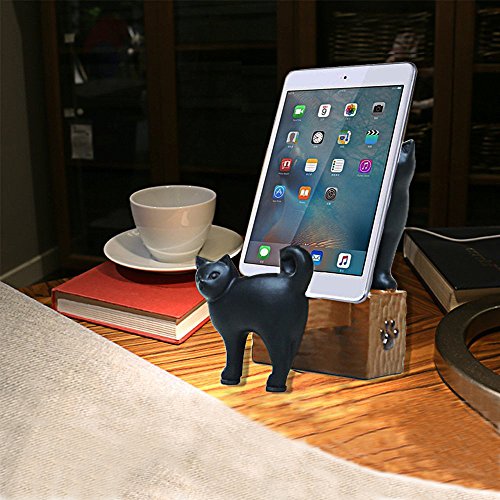 ElecNova Desktop Cell Phone Holder-Resin 2 Black Cats Smartphone Stand Mount Dock for All Smartphone, ipad, Tablet Home Decor Ideal Gift
