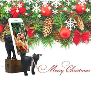 ElecNova Desktop Cell Phone Holder-Resin 2 Black Cats Smartphone Stand Mount Dock for All Smartphone, ipad, Tablet Home Decor Ideal Gift