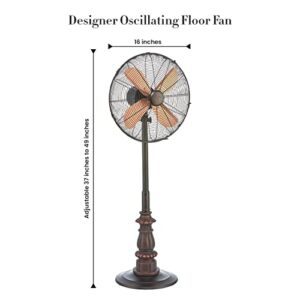 DecoBREEZE Pedestal Standing Fan, 3 Speed Oscillating Fan with Adjustable Height, Kipling, Antique Fan, 16 inches