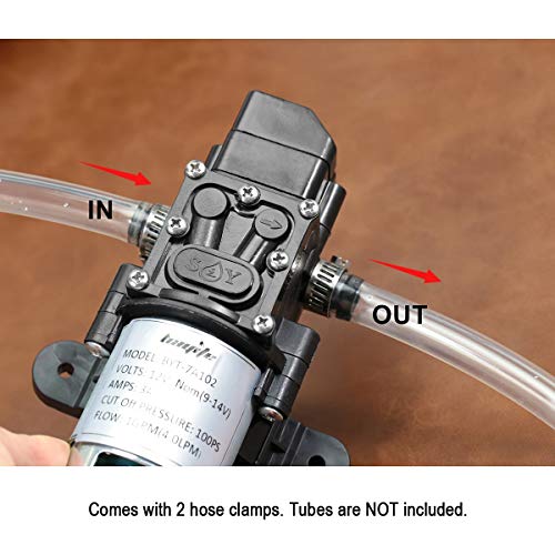 bayite 12V DC Fresh Water Pressure Diaphragm Pump with Hose Clamps Self Priming Sprayer Pump with Pressure Switch 4 L/Min 1.0 GPM 80 PSI for RV Camper Marine Boat