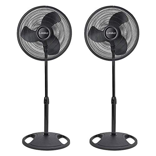 Lasko 16 Inch Oscillating 3 Speed Adjustable Pedestal Stand Fan, Black (2 Pack)