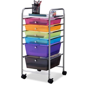 giantex 6 storage drawer cart rolling organizer cart for tools scrapbook paper home office school multipurpose mobile utility cart (multicolor)