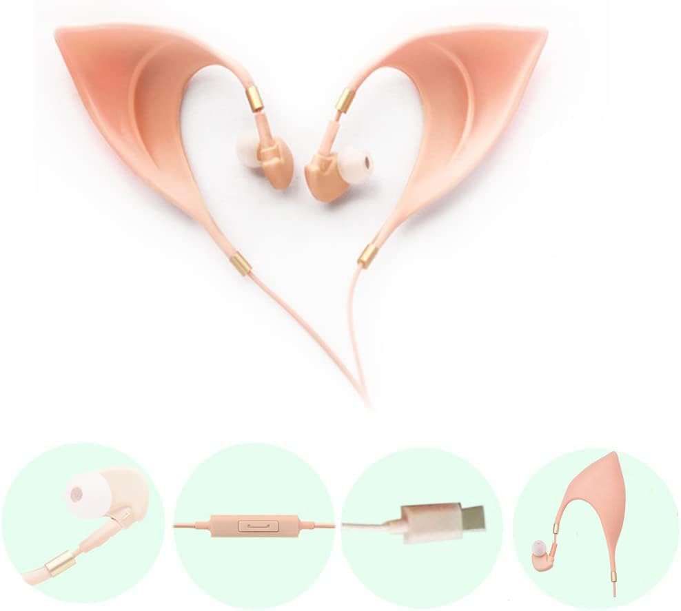 Urbun Elf Earbuds Headphones - Elegant Elves Ear Design Ultra-Soft Corded Earphone Perfect Sound Quality Fairy's Adorable Cosplay Headset Spirit Costume Accessories