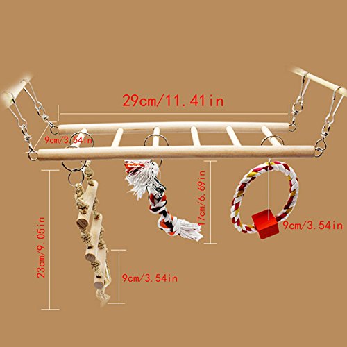 Parrot Wooden Bird Swing Parakeet Cage Hammock Hanging Toy for Small Parakeets Cockatiels Conures Macaws Parrots Love Birds Finches