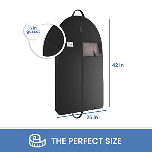 Black Garment Bag for Travel and Storage, with Zipper and Eye-Hole, Carry Handles for Suits Tuxedos Dresses Coats 26 inch x 42 inch x 5 inch