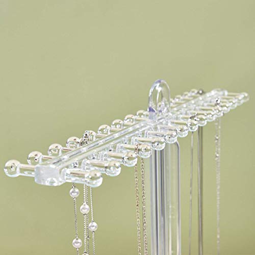 STORi Clear Plastic Hanging Jewelry Organizer | Holds 30 Individual Necklaces on the Pegs & Sorts Small Jewelry in the Bottom Divided Holder | Made in USA